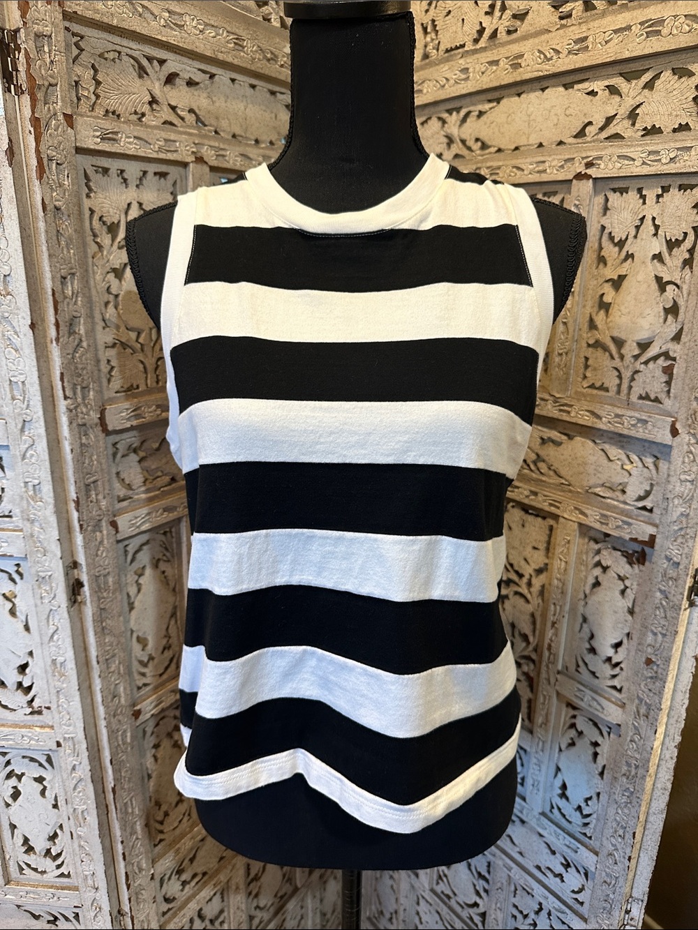 Ann Taylor Black and White Striped Sleeveless Tank